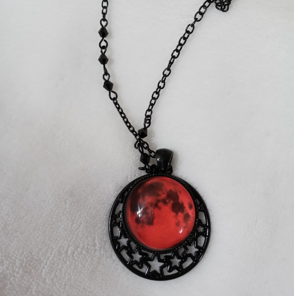 Red Crescent Moon Star Necklace